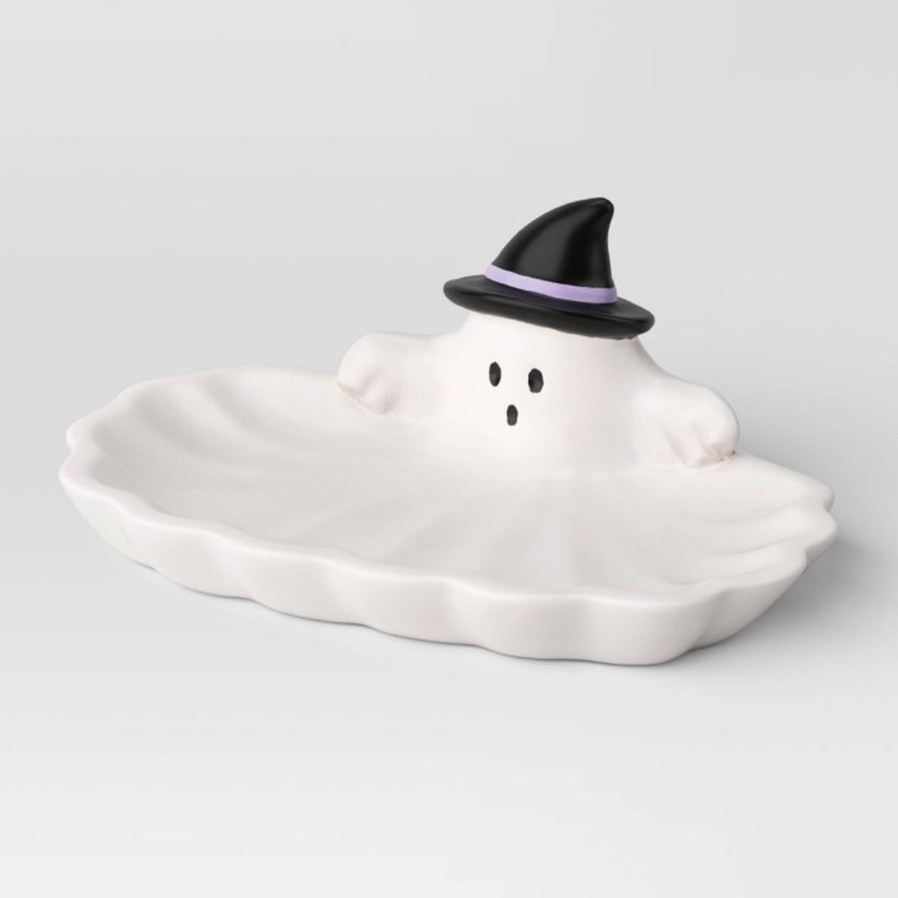 Ghost Shaped Ceramic Dish with Witch Hat - Hyde and Eek! NWT not sold in stores